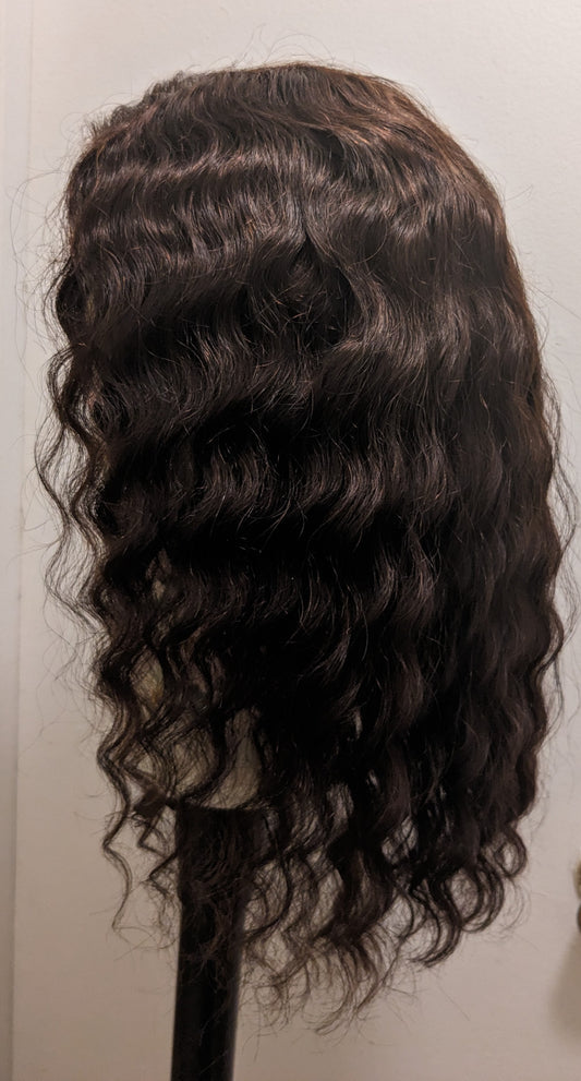 14 inch. Soft Deep Water Wave. 100% Human Hair. COLOR:Brown. 13×4 (HD Lace) Wig. 150% Density